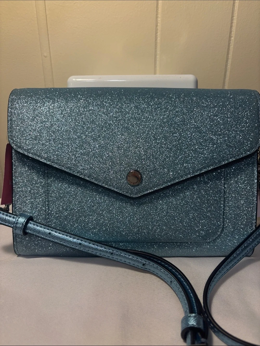 NWT Kate Spade Tinsel Flap Crossbody in Frosty Sky Blue – Incl Factory Packing!